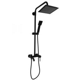 Coloana de dus cu baterie neagra , set de dus complet, para superioara patrata , negru