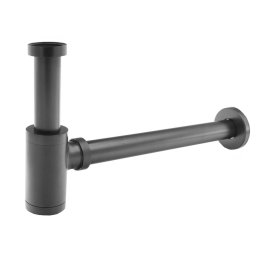 Sifon lavoar aparent pentru chiuveta baie din alama , Racord standard G 1 1/4 x 32 mm, otel, negru mat