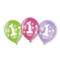 Set 6 baloane latex Prima Aniversare fata 27.5 cm