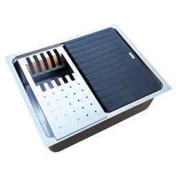 Chiuveta bucatarie inox CookingAid UNA 50 cu scurgator EASY DRAINER + Bonus: tocator Versus din ABS reversibil in scurgator vase