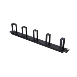 Organizator cabluri 1U negru cu inele din metal