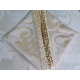 Fata de masa damasc crem 150x350 cu 12 servetele, cu dantela, Rose Flowers
