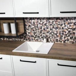 Chiuveta bucatarie granit CookingAid Amanda AM6510 Alba Polar White reversibila stanga dreapta cu picurator + accesorii montaj