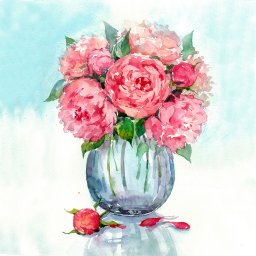 Set pictura pe numere, cu sasiu, Bujori, 40x50 cm