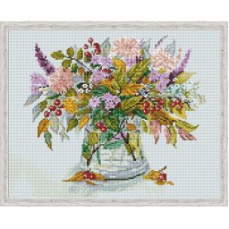 Set goblen cu diamante, cu sasiu, Buchet de toamna, 40x50 cm
