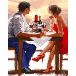Set goblen cu diamante, cu sasiu, Cina romantica, 40x50 cm