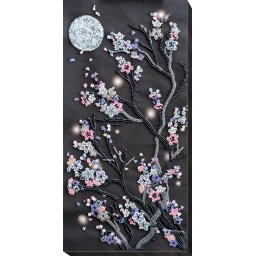 Set broderie cu margele cusute, Sakura noaptea, 12 culori, 20x41 cm