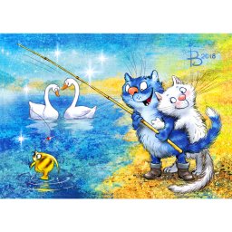 Set pictura pe numere, cu sasiu, Pisici - la pescuit, 30x40 cm