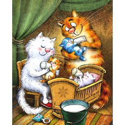 Set goblen cu diamante, cu sasiu, Pisici - Familia Fericita, 40x50 cm