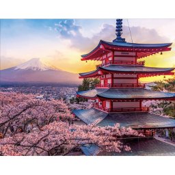 Set goblen cu diamante, cu sasiu, Tokio - Pagoda Chureito, 40x50 cm