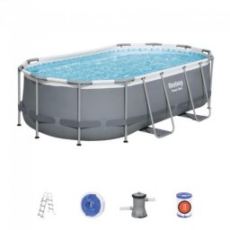 Piscina structura metalica, ovala, cu filtru, scara, gri, 427x250x100 cm, Bestway Power Steel