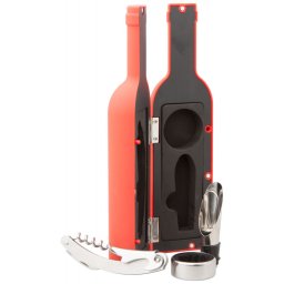 Set 3 accesorii vin in cutie cu forma de sticla, ø60×240 mm, Everestus, 20FEB17237, ABS, Rosu, Negru