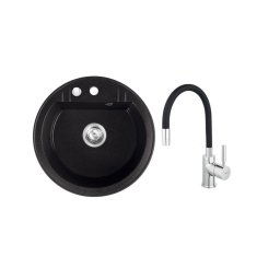 Set chiuveta Ferro granit rotunda, 51 cm, grafit cu baterie flexibila Ferro neagra