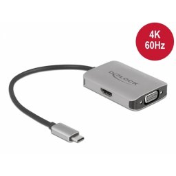 Adaptor USB type C (DP Alt Mode) la 1 x HDMI 4K60Hz + 1 x VGA cu HDR, Delock 87776
