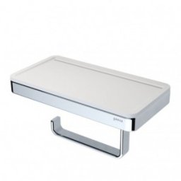 Suport hartie igienica cu etajera, Geesa seria Frame, crom-alb