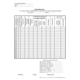 Lista de plata a cotelor de contributie la cheltuielile asociatiei de proprietari/locatari