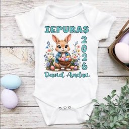 Body bebe personalizat Paste model Iepuras Albastru