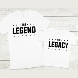 Set tricouri personalizate pentru tata si fiu The Legend, The Legacy