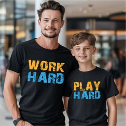 Set tricouri personalizate pentru tata si fiu Work Hard Play Hard