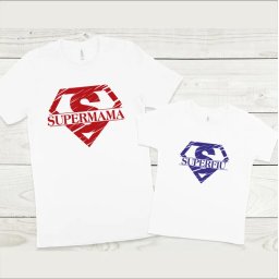 Set tricouri personalizate pentru mama si fiu Supermama, Superfiu