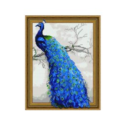 Set goblen cu diamante, cu sasiu, Paun albastru, 40x50 cm