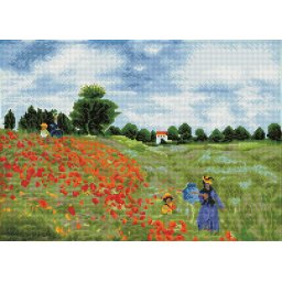 Set goblen cu diamante, fara sasiu, Camp cu Maci - Monet, 57x41 cm