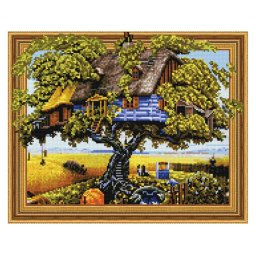 Set goblen cu diamante, cu sasiu, Casuta din Copac, 40x50 cm