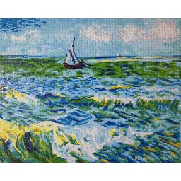 Set goblen cu diamante, fara sasiu, Peisaj Marin - Van Gogh 45x55 cm