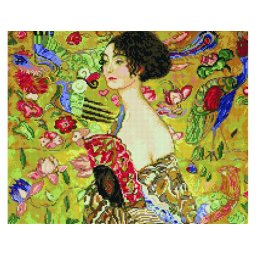 Set goblen cu diamante, cu sasiu, Doamna cu Evantai - Klimt, 40x50 cm