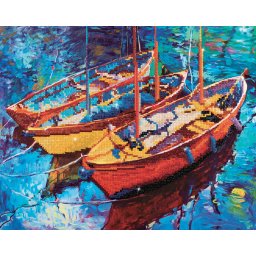 Set goblen cu diamante, fara sasiu, Trei barci pe apa, 38x47 cm