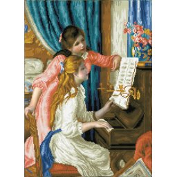 Set goblen cu diamante, fara sasiu, Fete la Pian - Renoir, 66x48 cm
