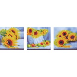 Set 3 goblenuri cu diamante, fara sasiu, Floarea soarelui, 42x142 cm