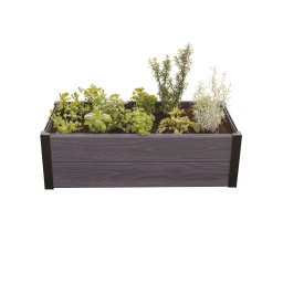 Jardiniera exterior polipropilena Keter Maple, pentru gradina terasa sau balcon, aspect lemn natural, forma dreptunghiulara, culoare gri, rezistenta UV, 106x50x32 cm