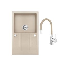 Set chiuveta Ferro granit 78x48, nisip ,cu baterie flexibila Ferro bej