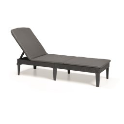 Sezlong pentru gradina, terasa, balcon, material polipropilena, spatar reglabil, culoare grafit, Keter, perne incluse, dimensiuni 187.5x58.2x29 cm, model Jaipur