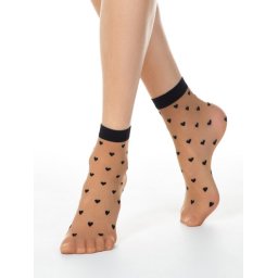 Sosete lycra natural cu inimioare negre Conte Elegant Lovely 20 den