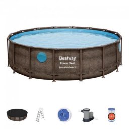 Piscina structura metalica, rotunda, cu filtru, pompa, dozator, scara, prelata acoperire, maro, 488x122 cm, Bestway Power Steel