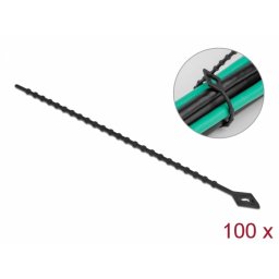 Set 100 buc bride tip perla reutilizabile L 150 x W 2.4 mm Negru, Delock 19568