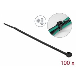 Set 100 buc bride rezistente la caldura L 200 x W 3.6 mm negre, Delock 19353