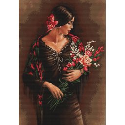 Set goblen de cusut, cu diagrama, Spaniola cu buchet, 20x29 cm
