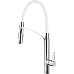 Baterie bucatarie pipa inalta cu dus extensibil culoare alba crom BGB W720