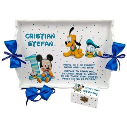 Set Tavita Mot (turta), Baby Michey si Pluto, aniversare 1 an, 2 piese, personalizat, DSPH1623