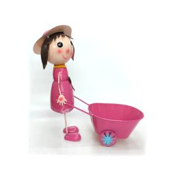 Decoratiune metal fetita cu roaba pentru flori