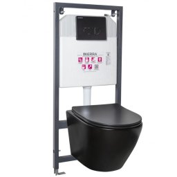 Set WC negru suspendat cu capac slim softclose, rezervor incastrat , clapeta wc negru