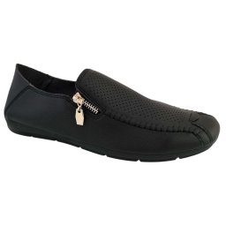 Mocasini Barbati, Negru, cu fermoar, perforati - Corner