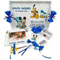 Set Tavita Mot (turta), Baby Mickey si Pluto, aniversare 1 an, 7 piese, personalizat, DSPH1634