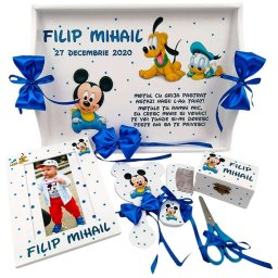 Set Tavita Mot (turta), Baby Mickey si Pluto, aniversare 1 an, 7 piese, personalizat, DSPH1633