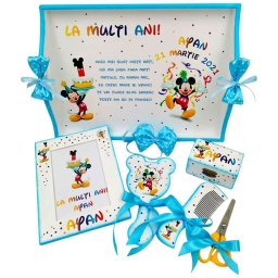 Set Tavita Mot (turta), Baby Mickey, aniversare 1 an, 7 piese, personalizat, DSPH1632
