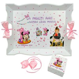 Set Tavita Mot (turta), Baby Minnie, aniversare 1 an, 2 piese, personalizat, DSPH1630