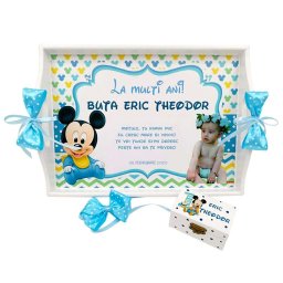 Set Tavita Mot (turta), Baby Mickey, aniversare 1 an, 2 piese, personalizat, DSPH1629